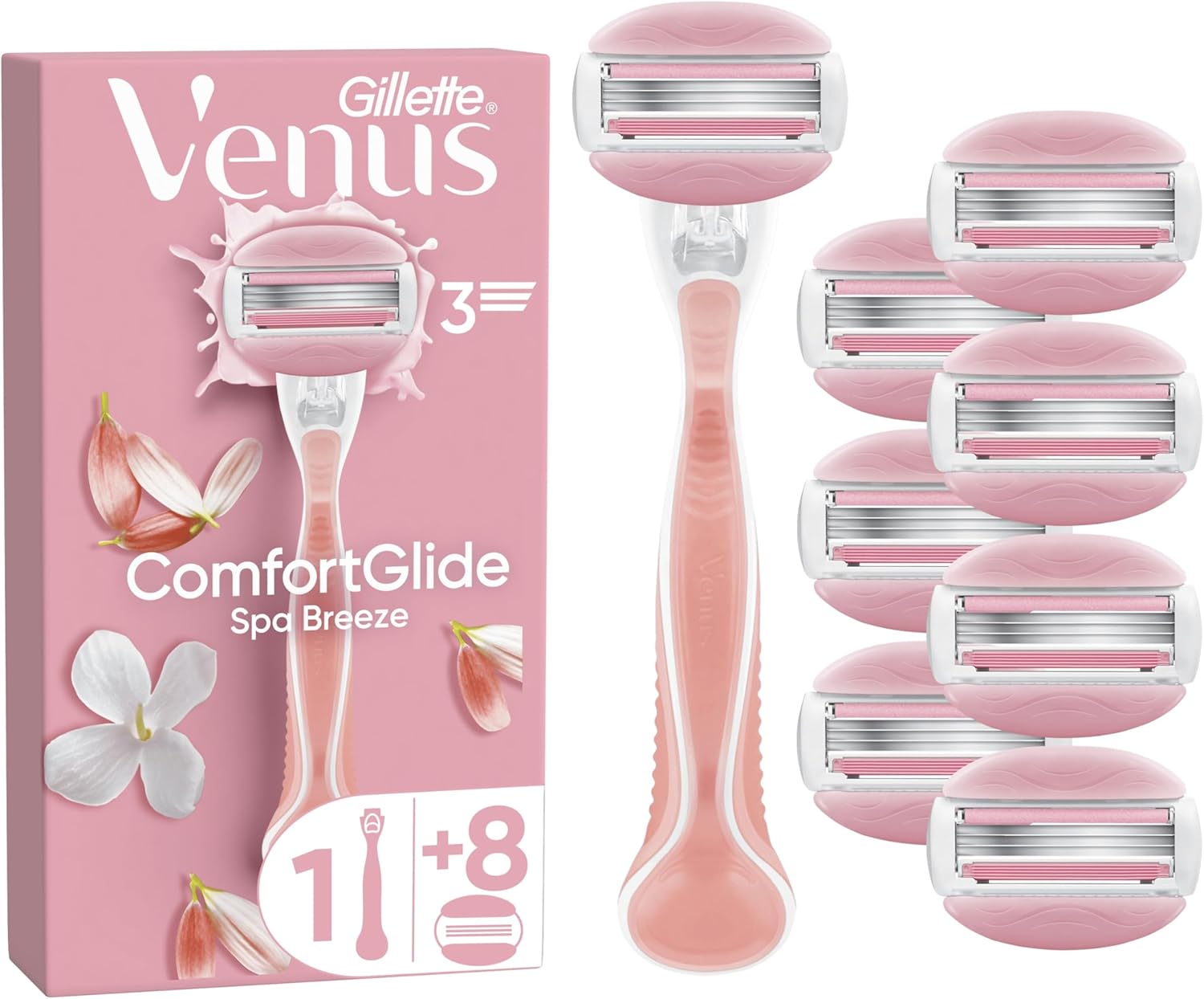 Gillette Venus Comfortglide Spa Breeze Women's Razor- 8 Blades, 3 built-in blades for a smooth, close shave that lasts